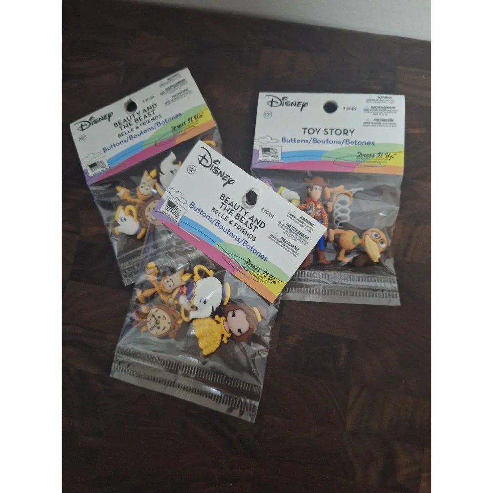 Disney Dress It Up Craft Buttons Lot Toy Story Beauty and the Beast 3 Packs